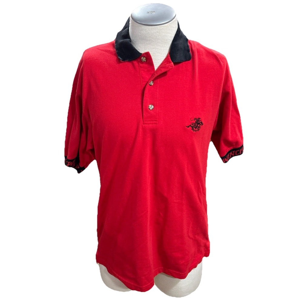 Winchester Polo Shirt Vintage Mens Large Red Short Sleeve Cotton Collared E0745